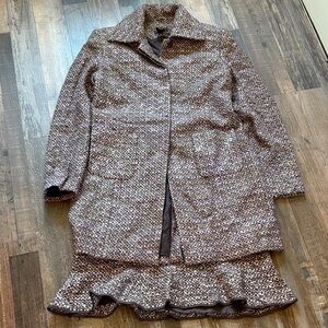 Grace Dane Lewis Brown Tweed Coat with Ruffle Hem skirt 6/8 vintage